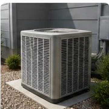 Outdoor air-conditioning condenser unit beside a home